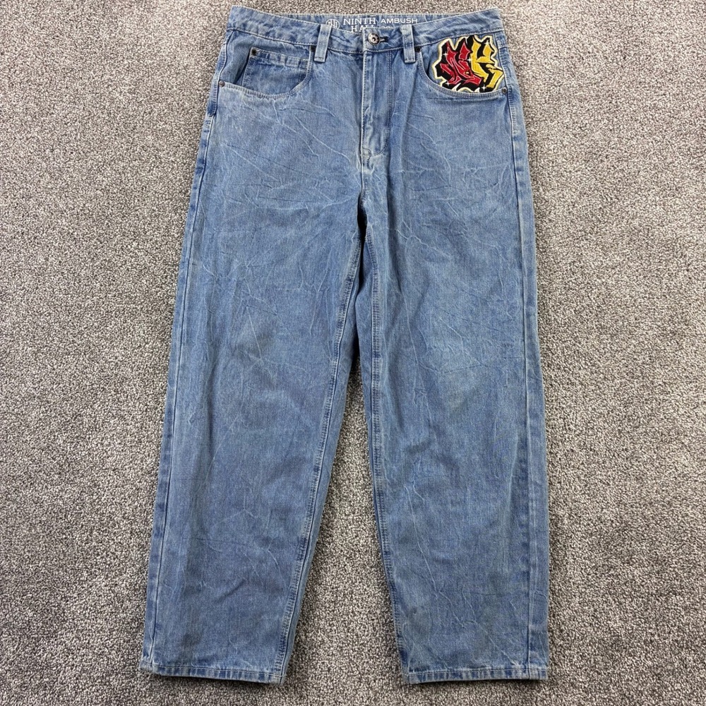 Ninth Hall Ambush Jeans Men's 30‎ Blue Baggy Y2K Skater Dragon Embroidered